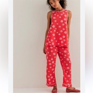 Free People Red Floral Set Tank and Pants